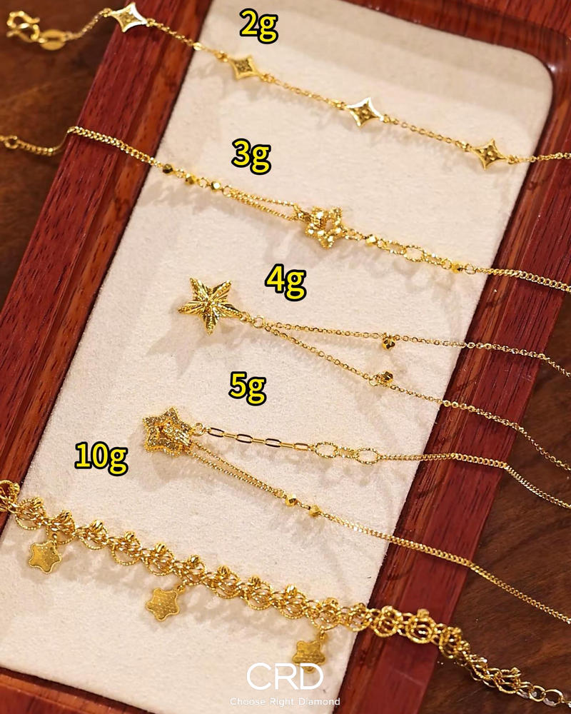 CRD黄金手链丨2-10g爆闪星星合集，小克重黄金分享来啦